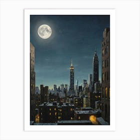 Full Moon Over New York City 1 Art Print