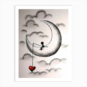 Moon And A Heart Art Print