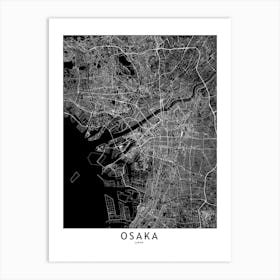 Osaka Black And White Map Art Print