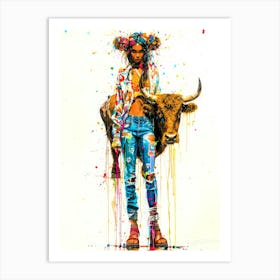 Pet Bull Model 6 - Cowgirl Highland Art Print