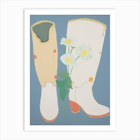 A Painting Of Cowboy Boots With White Flowers, Pop Art Style 2 Art Print