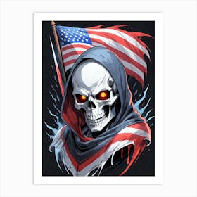 American Flag Floral Face Evil Death Skull (8) Art Print