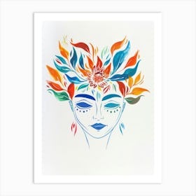 Woman With Flowers On Her Head 16 Art Print