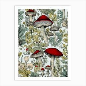 Mushroom Pattern nature flora Art Print