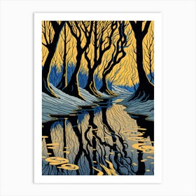 Trees In The Forest Tree River Spring Water Art Print