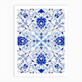 Blue And White Tile Pattern - Iznik Turkish pattern, floral decor Art Print