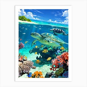 Turtles In The Ocean Art Print