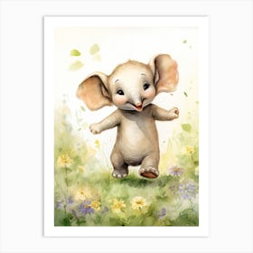 Elephant Painting Dancing Watercolour 1 Art Print