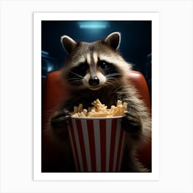 Cartoon Cozumel Raccoon Eating Popcorn At The Cinema 2 Art Print