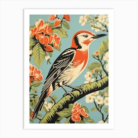 Vintage Bird Linocut Woodpecker 3 Art Print