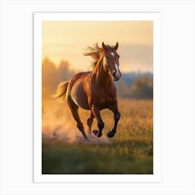 Horse Galloping At Sunset. Generated AI. Art Print Art Print