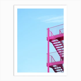 Minimalistic Pink Staircase With Blue Sky Travel Art Print