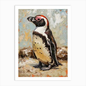 African Penguin Santiago Island Oil Painting 1 Art Print