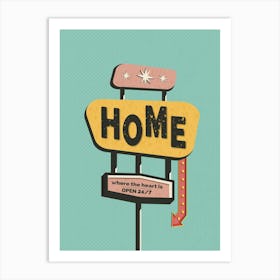 Retro Home Sign Print in Blue Art Print