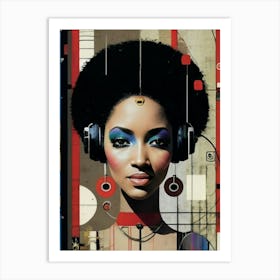 Afro Woman With Headphones Art Print