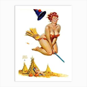 Happy Pinup Witch Ride Art Print