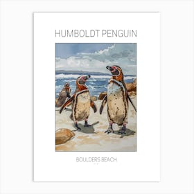 Humboldt Penguin Boulders Beach Simons Town Watercolour Painting 4 Poster Art Print