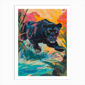 Black Lion Crossing A River Fauvist Painting 1 Art Print