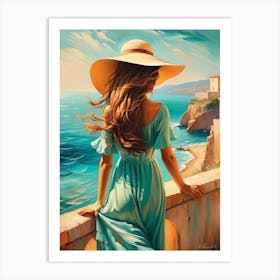 Woman in summer dress looking at the sea 10 Art Print