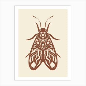 Folk Art Moth 02 - Red Brown Art Print