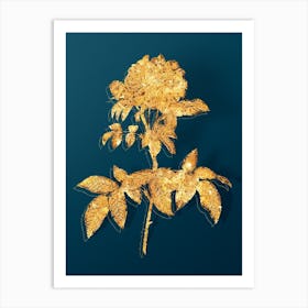 Vintage Provins Rose Botanical in Gold on Teal Blue n.0353 Art Print