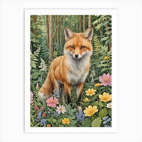 Clever Fox In The Woods Art Print