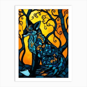 Stained Glass Fox Art Print