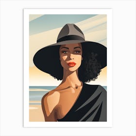 Illustration of an African American woman at the beach 103 Art Print