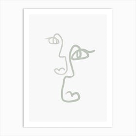 Double Faces Sage Green Art Print