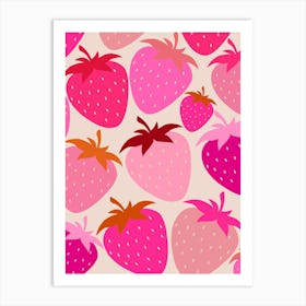 Retro Strawberries Pink And Cream Art Print