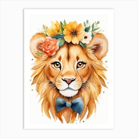 Baby Lion Sheep Flower Crown Bowties Woodland Animal Nursery Decor (1) Art Print