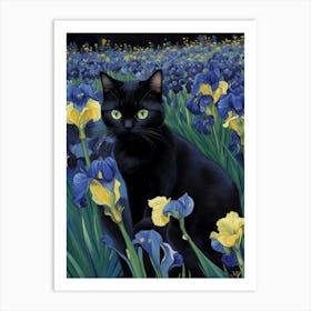 van goth Black Cat In Irises Art Print