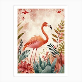 Jamess Flamingo And Bromeliads Minimalist Illustration 1 Art Print