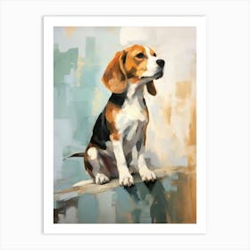 Beagle Dog, Painting In Light Teal And Brown 0 Art Print