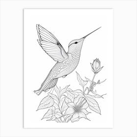 Anna S Hummingbird William Morris Line Drawing 2 Art Print