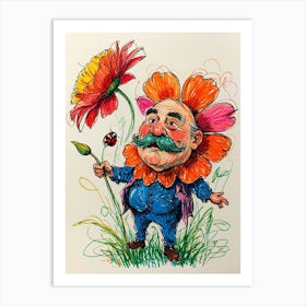 Man With Flowers Art Print