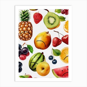 Sad Fruits Watercolor Painting Art Print