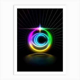 Neon Geometric Glyph in Candy Blue and Pink with Rainbow Sparkle on Black n.0250 Art Print