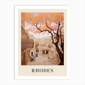 Rhodes Greece 1 Vintage Pink Travel Illustration Poster Art Print
