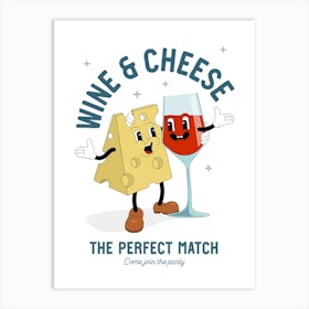 'Wine And Cheese' retro illustration Art Print