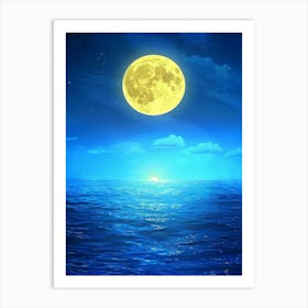 Full Moon Over The Ocean Art Print