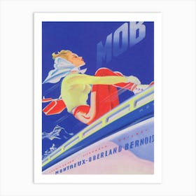 Woman on Train Vintage Ski Poster Art Print