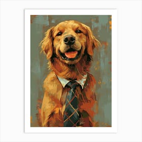 Kitsch Portrait Of A Golden Retriever In A Tie 2 Art Print