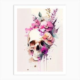 Skull Splatter 1 Effects Pink Vintage Floral Art Print