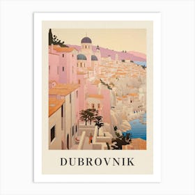 Dubrovnik Croatia 1 Vintage Pink Travel Illustration Poster Art Print