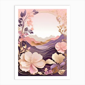 Pink Flowers And Mountains Art Print