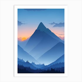 Misty Mountains Vertical Composition In Blue Tone 144 Art Print