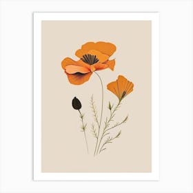 California Poppy Spices And Herbs Retro Minimal 2 Art Print