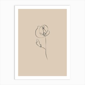 Line Art Flower 2 - Beige Art Print