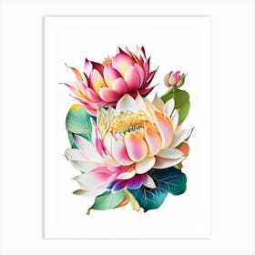 Lotus Flower Bouquet Decoupage 1 Art Print